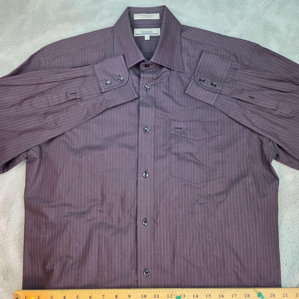 Faconnable Shirt Mens Medium Burgundy Purple Micro Stripe Cotton Button Down M